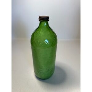 Vintage Green Glass Duraglas Bottle & Lid Ribbed Kitchen Accent / Bud Vase 8.5"